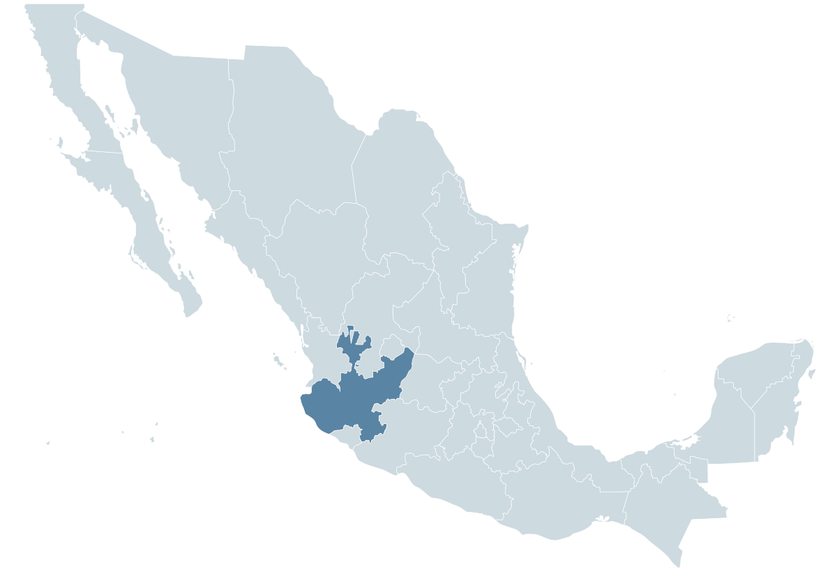 Mexico map with Jalisco state highlighted
